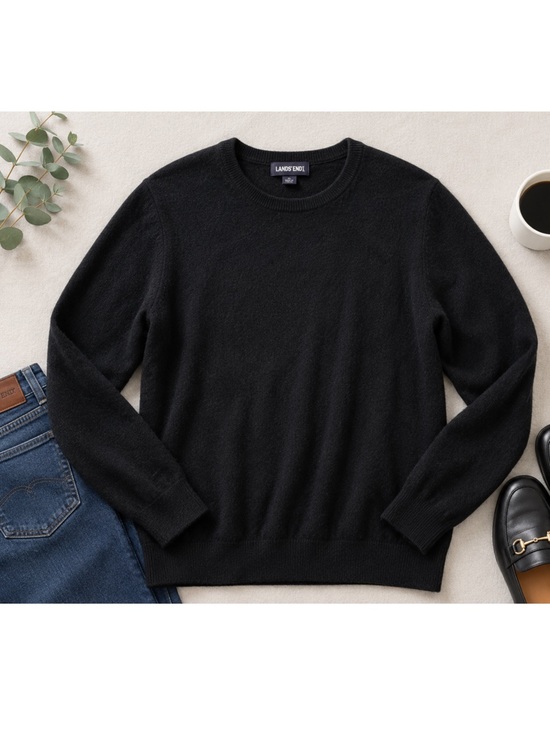 Lands' End Sweaters - Vintage Lands’ End Hong Kong 100% Cashmere Jet Black Sweater XL Quiet Luxury